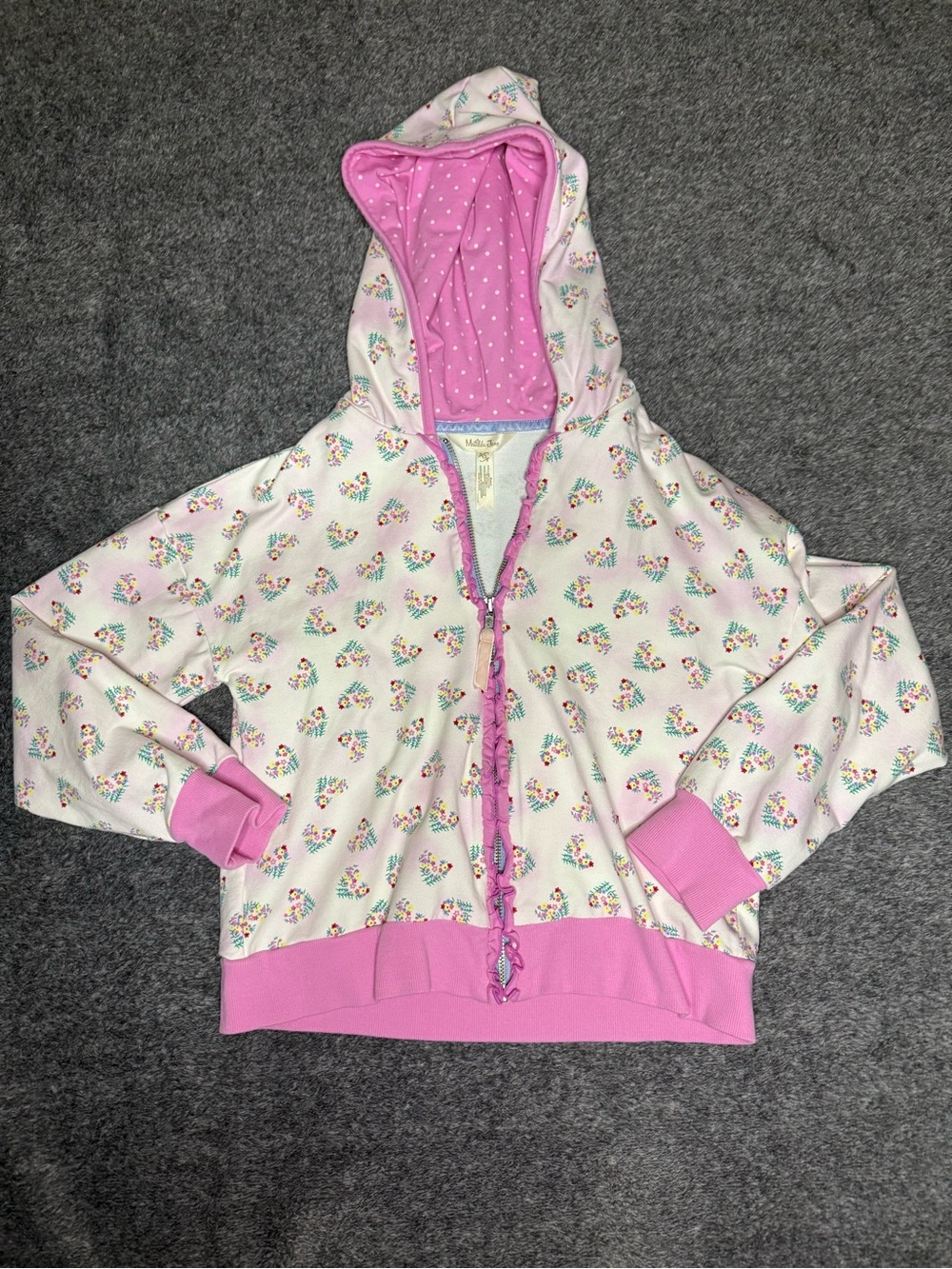 Matilda Jane White Hoodie with Pink Trim and Floral Motif